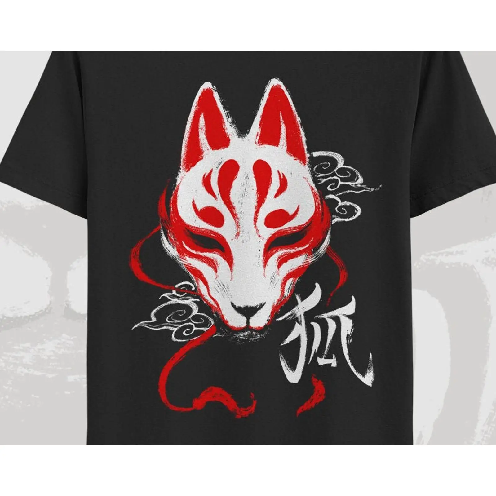 Vintage Fashion In Tokyo - キツネマスクTシャツ 日本の狐Tシャツ 伝統的な東京妖怪 原宿スタイル ヴィンテージ ウォッシュ加工