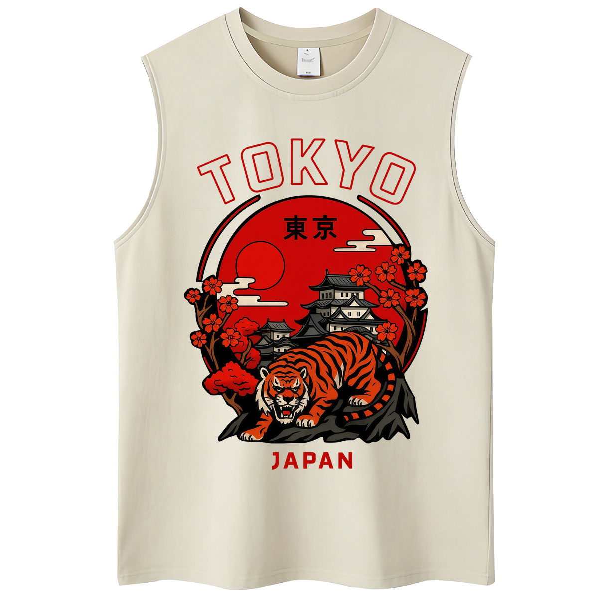 Vintage Fashion In Tokyo - 日本風東京タイガー桜柄ウォッシュドタンクトップ メンズ レディース ファッション ヴィンテージ ベスト