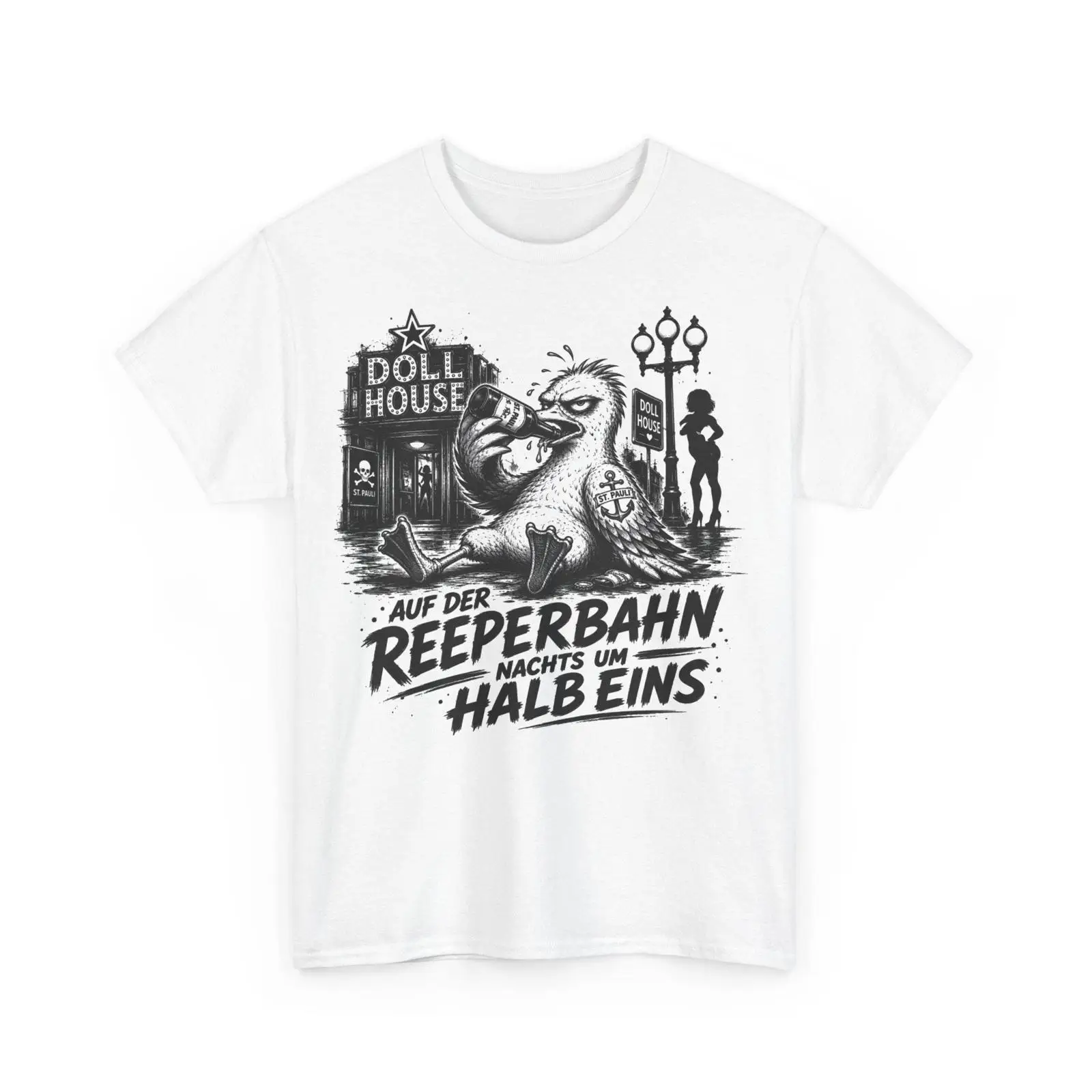 Vintage Fashion Hamburg - リーパーバーンTシャツ、真夜中の0時半に、ザンクトパウリ、シーガル、ハンブルク、ファニーパーティー、ヴィンテージ、ウォッシュド、ユニセックス、ソフトカジュアルファッション