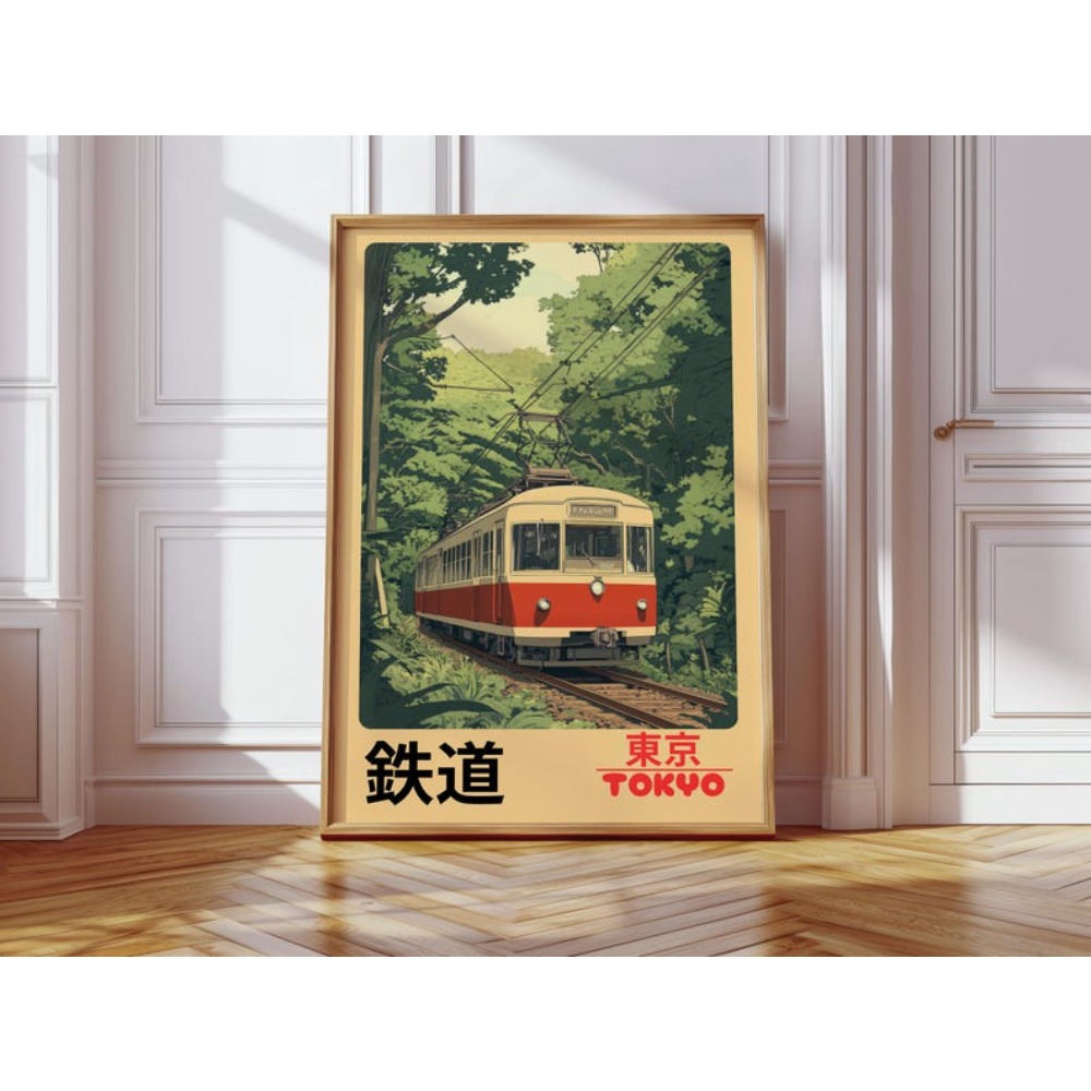 Vintage Fashion Japan - 1 個フレームレスレトロ東京鉄道ポスターヴィンテージ日本の列車風光明媚な日本旅行キャンバス東京鉄道壁装飾アニメスタイル