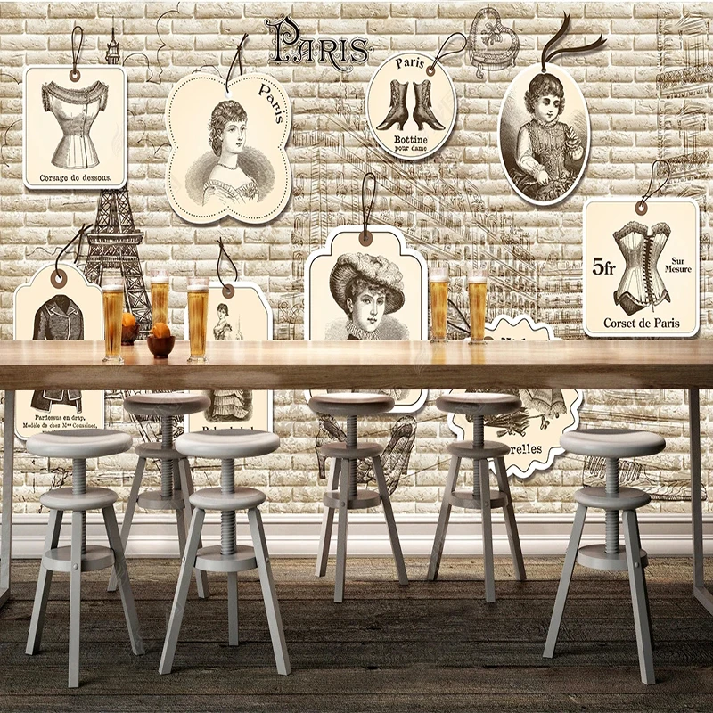 Vintage Fashion Wallpaper - ヨーロッパのヴィンテージファッションラベル吊り下げタグ 3D 壁壁画写真壁紙寝室リビングルームソファ背景フレスコ装飾