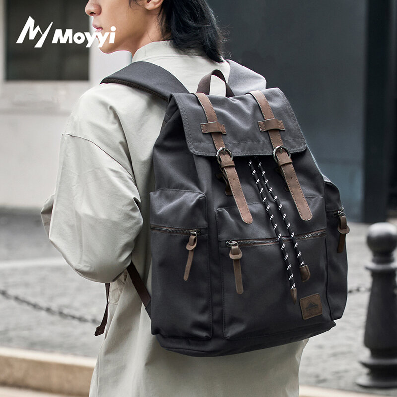 Vintage Zipper - MOYYI 27L 大型フラップバックパック男性用巾着マルチポケットキャンバス 17.3 インチラップトップコンパートメントトラベルバッグハイキング用