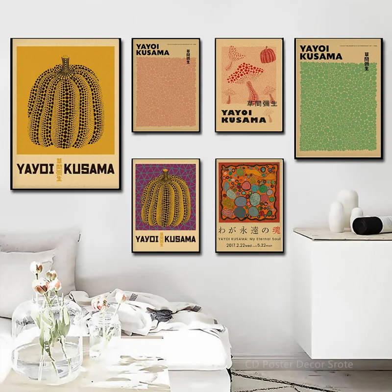 Yayoi kusama展示ポスター、カボチャドット、日本の - Vintage Fashion Wallpaper のレビューと価格