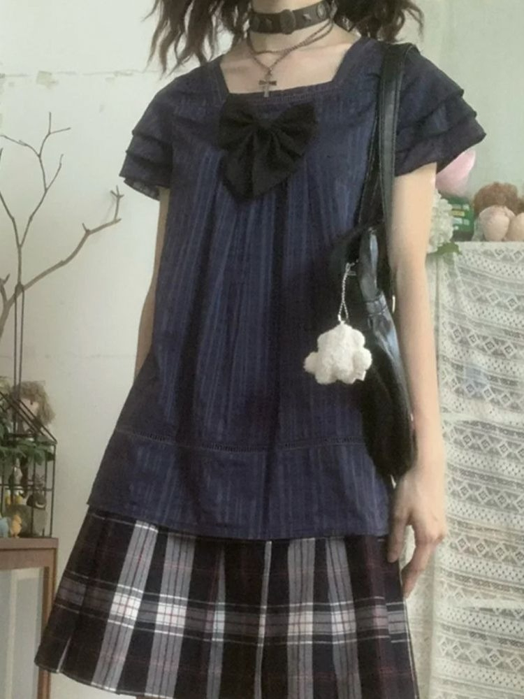 ヴィンテージ和風ツーピースセット女性カジュアル半袖ボウスクエ - Vintage Fashion Japan のレビューと価格