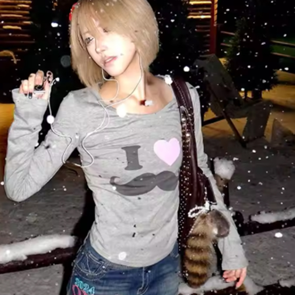 日本 Y2K ビアードプリント Tシャツ ヴィンテージ原宿長 - Vintage Fashion Japan のレビューと価格