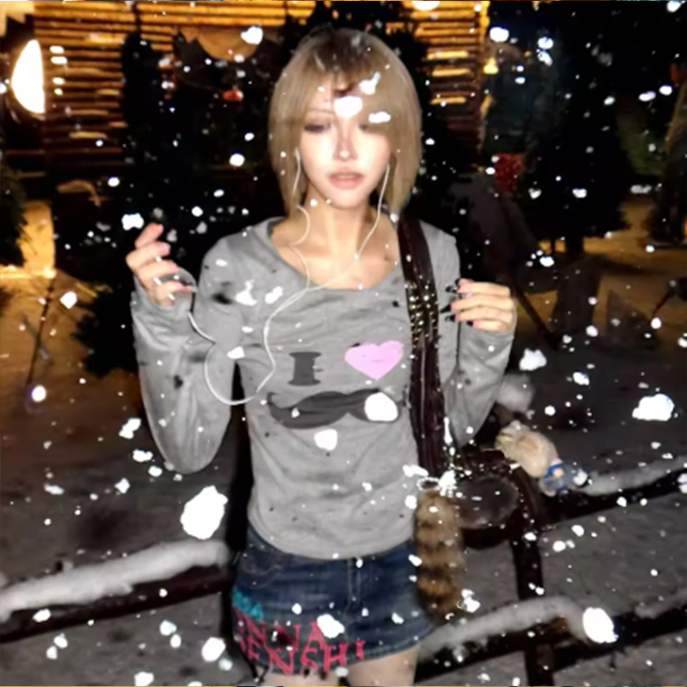 日本 Y2K ビアードプリント Tシャツ ヴィンテージ原宿長 - Vintage Fashion Japan のレビューと価格
