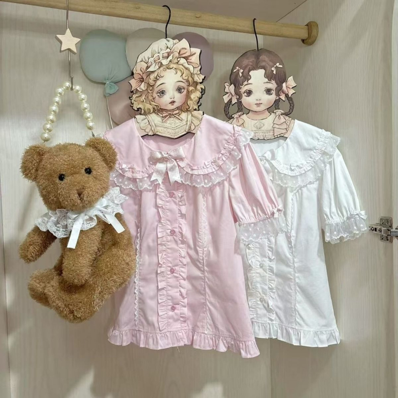 日本のかわいい半袖ブラウスピーターパン襟女性甘いヴィンテージ - Vintage Fashion Japan のレビューと価格