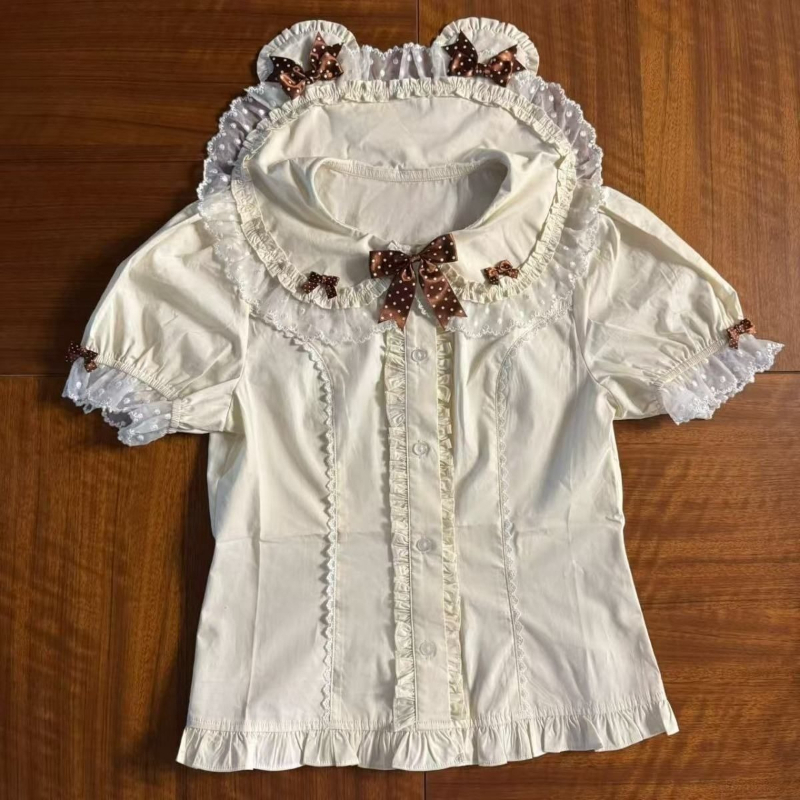 日本のかわいい半袖ブラウスピーターパン襟女性甘いヴィンテージ - Vintage Fashion Japan のレビューと価格
