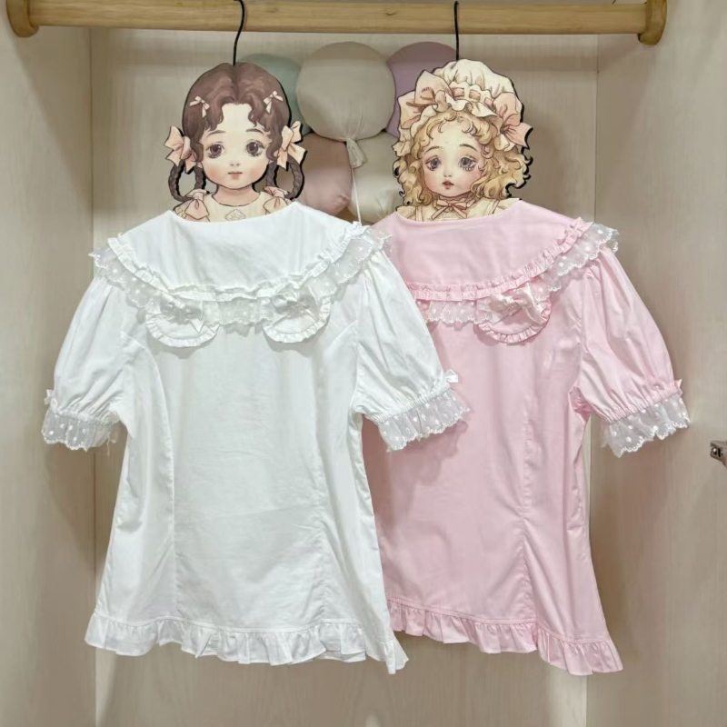 日本のかわいい半袖ブラウスピーターパン襟女性甘いヴィンテージ - Vintage Fashion Japan のレビューと価格