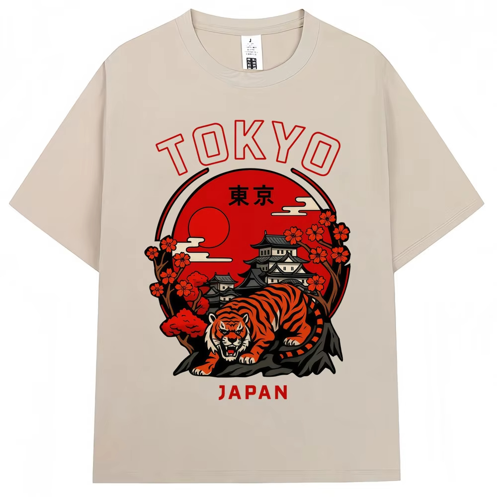 日本風東京タイガー桜柄グラフィックTシャツ メンズ レディー - Vintage Fashion In Tokyo のレビューと価格